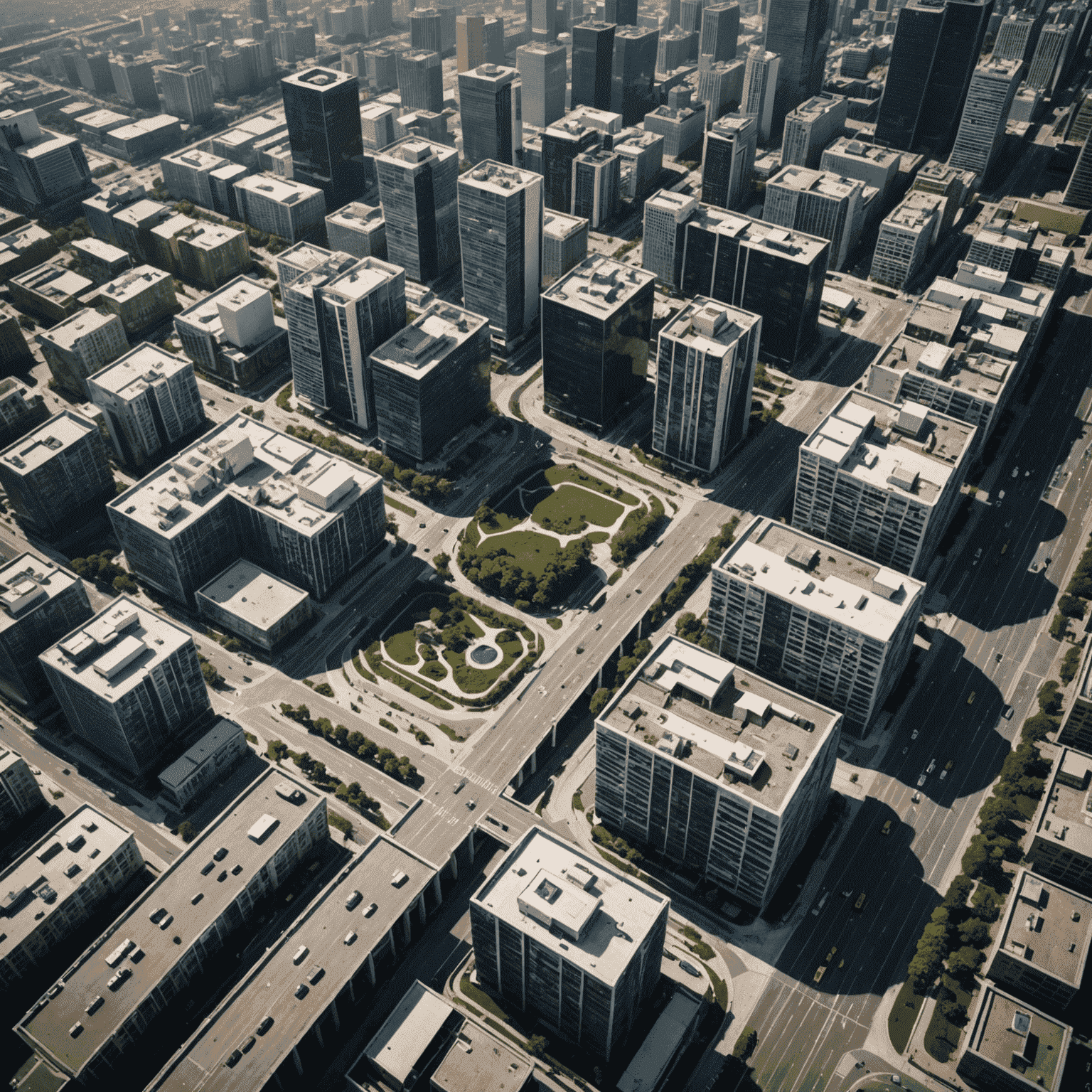 Aerial view of a modern city with new infrastructure projects, showcasing urban development influenced by public investments