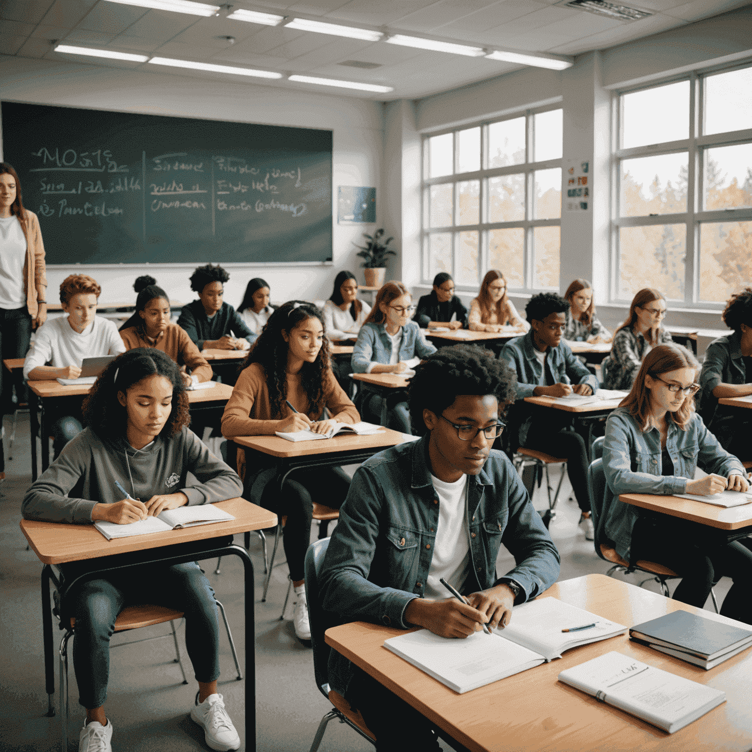 A diverse group of students in a modern classroom, symbolizing Canada's investment in education