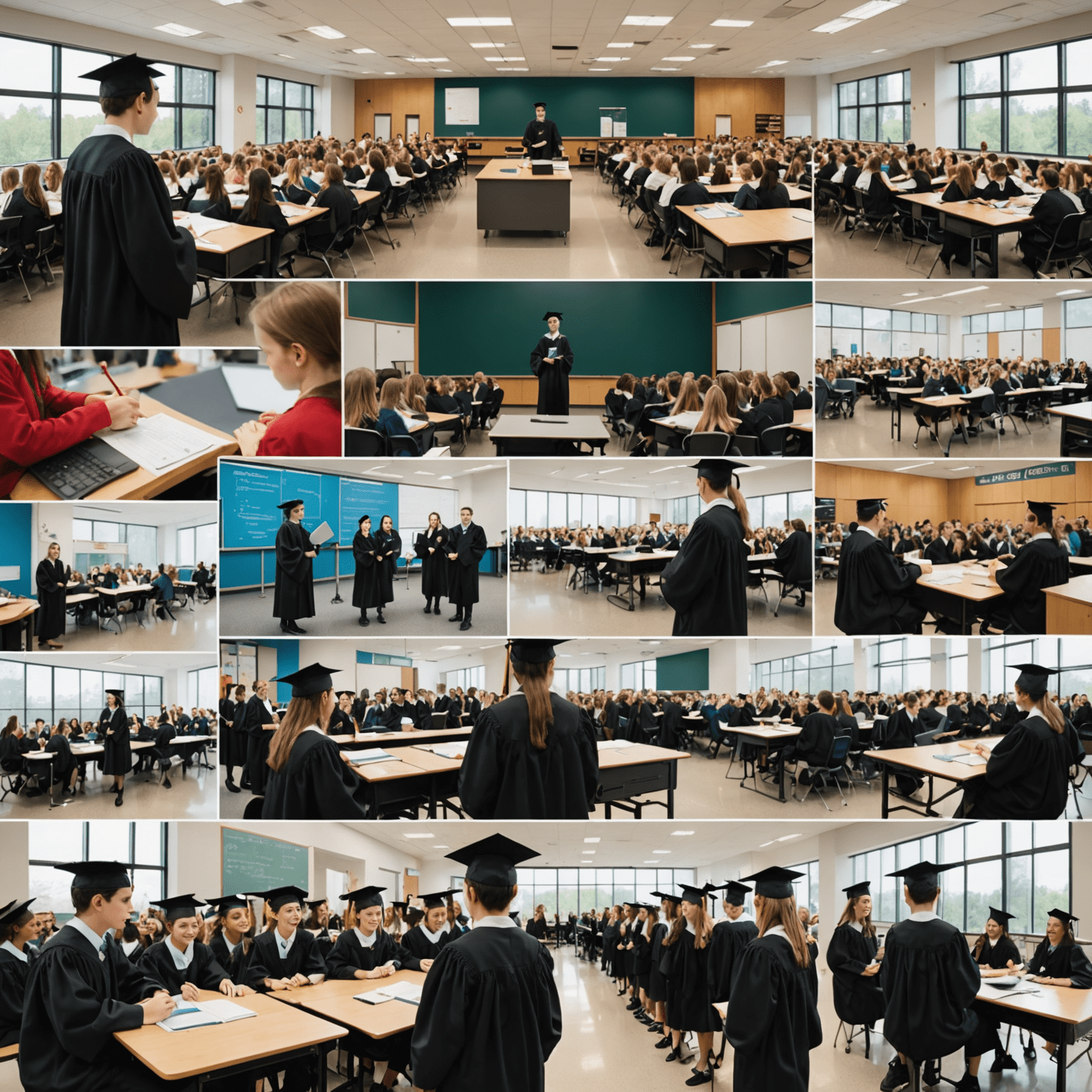 Montage of educational scenes including modern classrooms, students using advanced technology, and graduation ceremonies. The image illustrates the impact of public investment in education on Canada's future workforce.