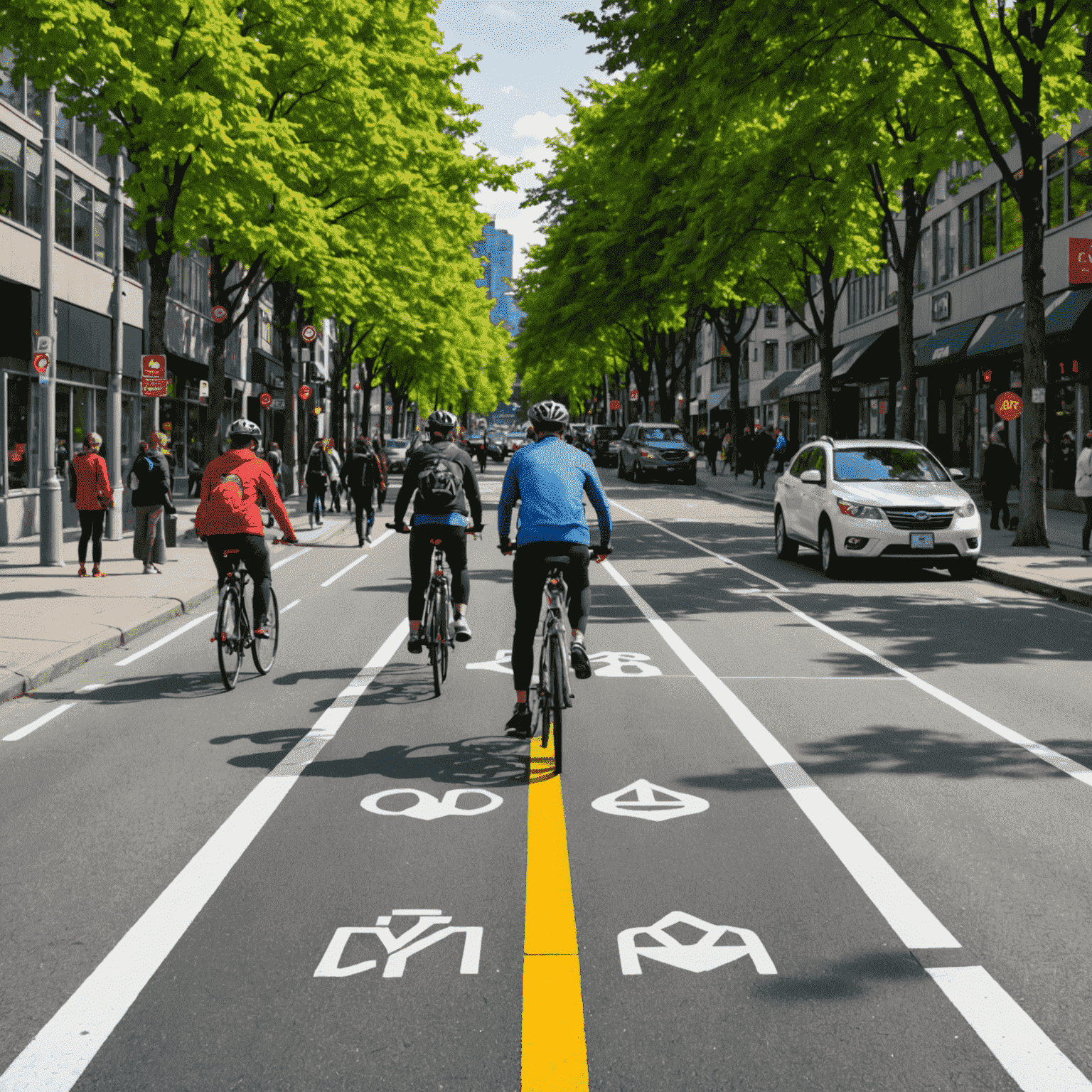 Vancouver's separated bike lanes with cyclists and pedestrians using the infrastructure